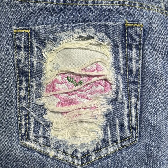 VTG Y2K Twenty X Houston Jeans Embroidered Floral Distressed Bootcut Lowest Rise - Picture 5 of 15